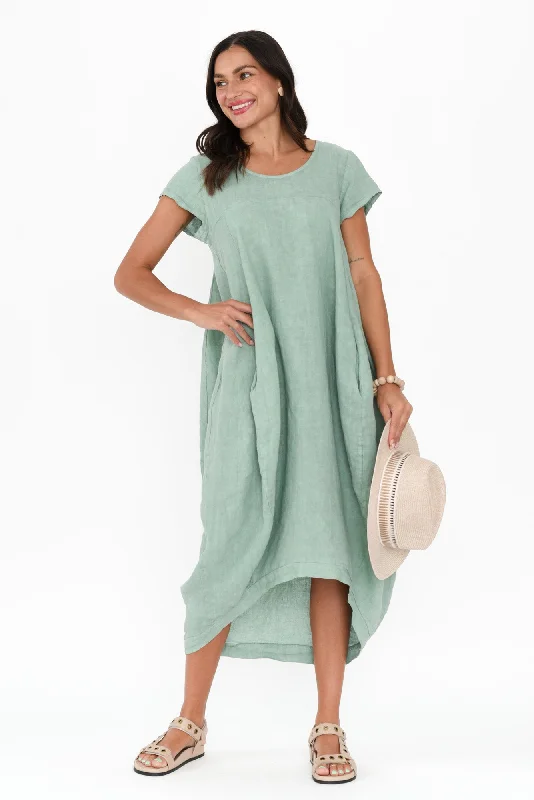 Verity Sage Linen Dress Tunics Party sparkling