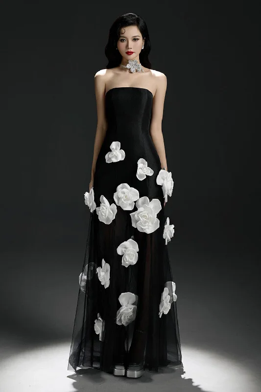 Lucie Rose A-line Flower Applique Mesh Taffeta Floor Length Dress empire Waist empire