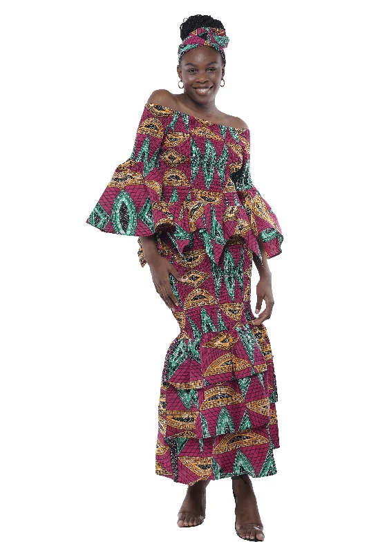 African Zig Zag Hem Top and Fish Tail Skirt Set linen skirt light