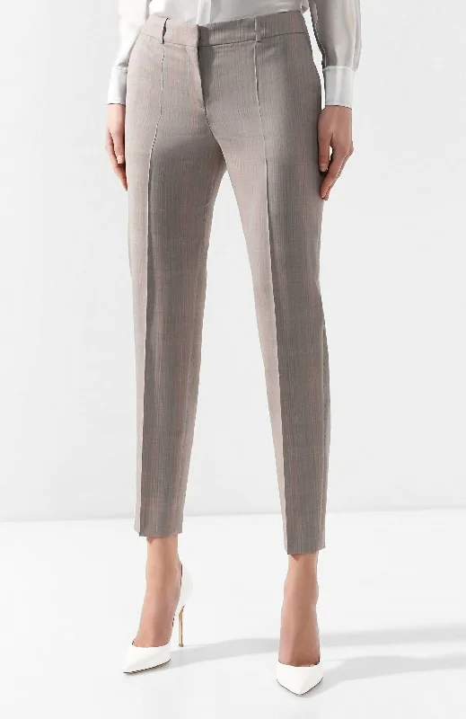 Tinufa Micro Stripe Crop Straight Leg Wool Pants In Gray, Tan Fashionable Tapered Leg Pants
