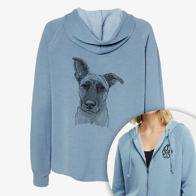 Zoey the Mixed Breed - Women's Cali Wave Zip-Up Sweatshirt Hoodie with Front Slit Layering Stylish