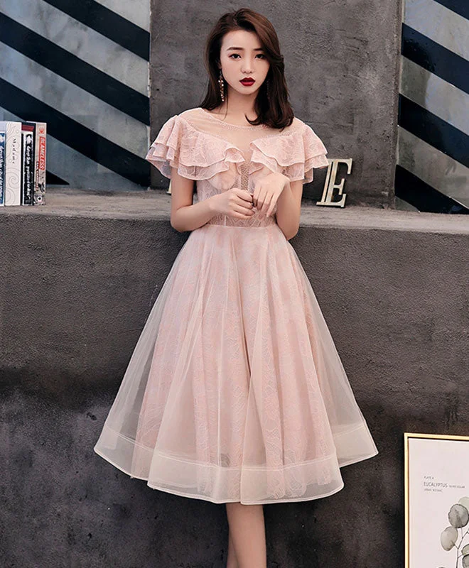 Pink Tulle Lace Short Prom Dress, Pink Homecoming Dress Tunics Travel practical