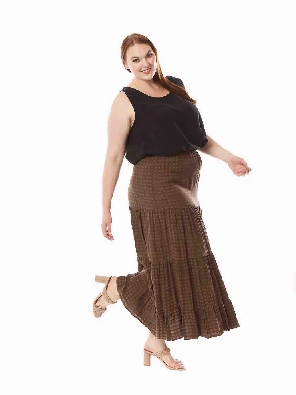 Tianello Plus Sized "Window Pane" Sueded "Cupro" Bemberg "Prairie" Skirt linen skirt breathable