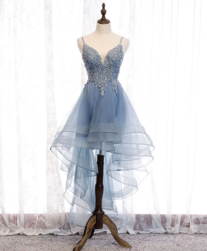 Blue Sweetheart Tulle Lace High Low Prom Dress, Blue Homecoming Dress Tunics Plaid country Blue Sweetheart Tulle Lace High Low Prom Dress, Blue Homecoming Dress Tunics Plaid country
