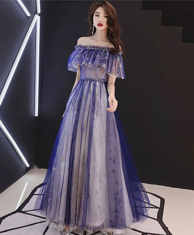 Blue Tulle Lace Tea Length Prom Dress, Blue Tulle Evening Dress Tunics Designer luxury Blue Tulle Lace Tea Length Prom Dress, Blue Tulle Evening Dress Tunics Designer luxury