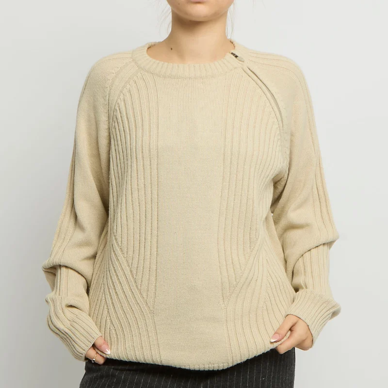 Zip Arm Detail Knitted Sweatshirt - UK 14 Hoodie with Oversized Fit Loose Comfortable