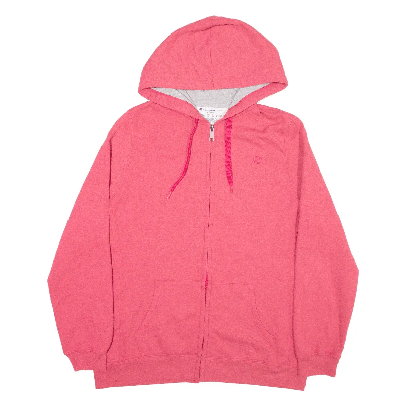 CHAMPION Hoodie Pink Full Zip Womens XL Hoodie with Hem Ribbing Snug Secure