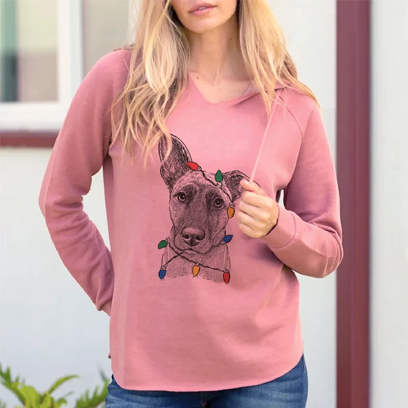 Christmas Lights Zoey the Mixed Breed - Cali Wave Hooded Sweatshirt Hoodie with Hem Applique Textured Unique