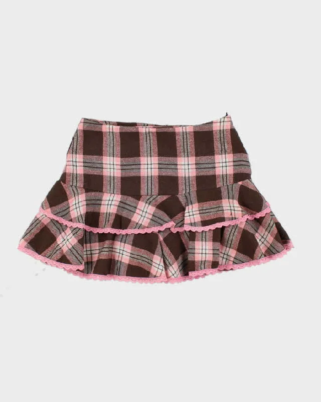 Vintage Y2K Patterned Layered Mini Skirt - XS wool skirt sturdy
