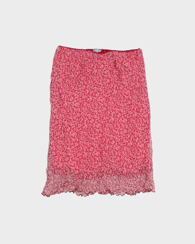 Naf Naf Pink Floral Silk Skirt - M high slit skirt