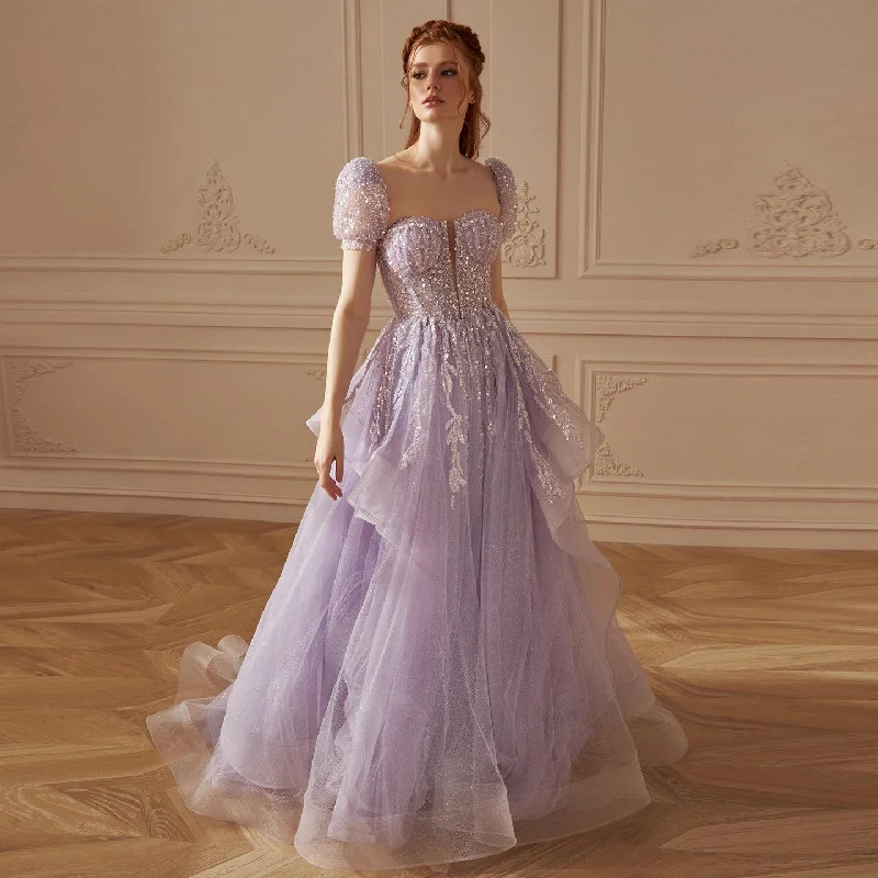 Elegant Beaded Lilac Ball Gown Evening Dress SS452 Turtleneck Warm Winter