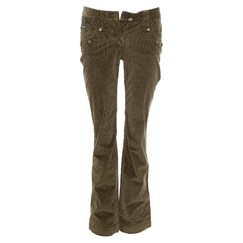 Dolce Gabbana Corduroy Crest Buttons Flared Pants Trendy Velvet Pants