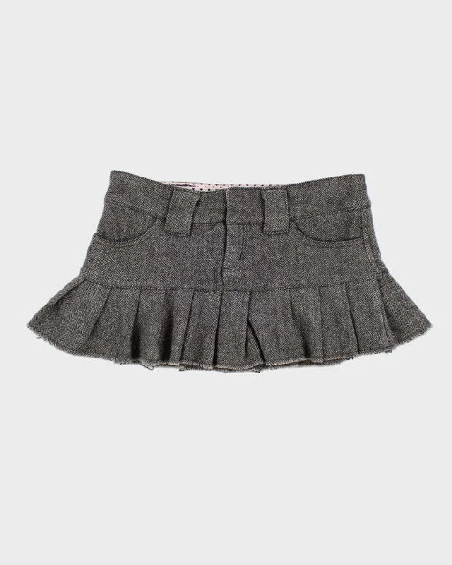Y2k 00s Grey Pleated Mini Skirt - S lace skirt feminine