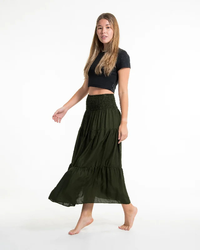 Solid Color Midi Skirt in Dark Green slim fit skirt