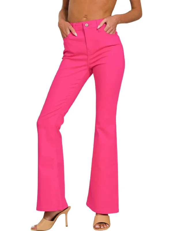 Anastasia High-Rise Bootcut Denim Pants In Fuchsia Soft Stretch Leggings