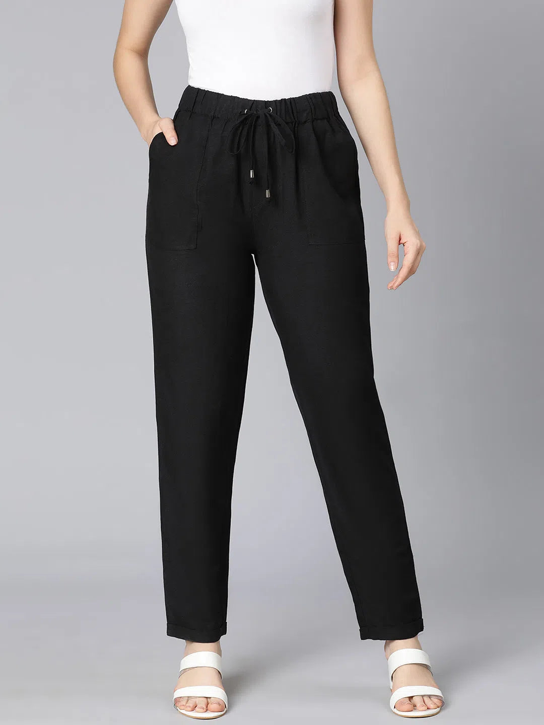 Solid darken black elasticated women pant Soft Sweatpants Style