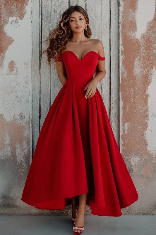Red Off The Shoulder A Line Formal Dress Tunics Fall fleece