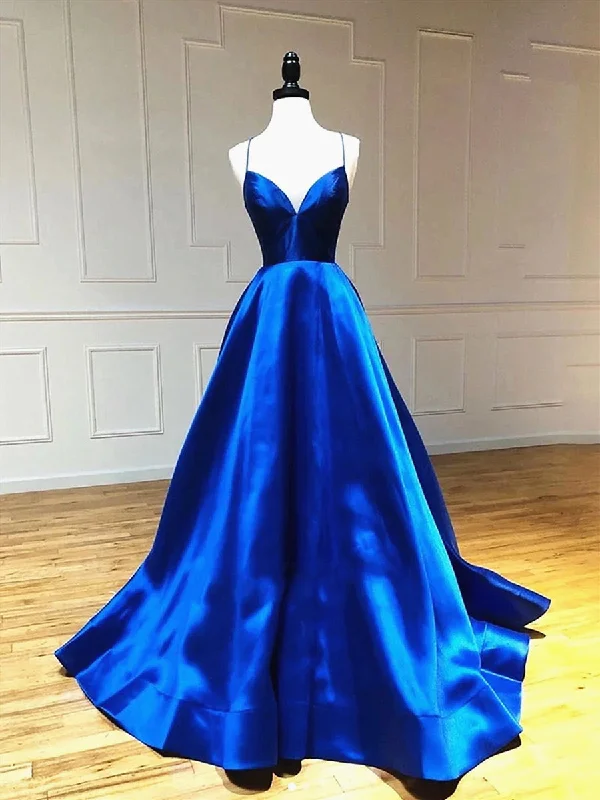 A Line V Neck Royal Blue Backless Prom Dresses, Open Back Royal Blue Formal Evening Graduation Dresses Turtleneck Warm Winter A Line V Neck Royal Blue Backless Prom Dresses, Open Back Royal Blue Formal Evening Graduation Dresses Turtleneck Warm Winter
