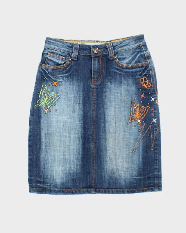 Vintage Y2k 00s Obiettivo Industry Embroidered Studded Deim Skirt -S chiffon skirt lightweight