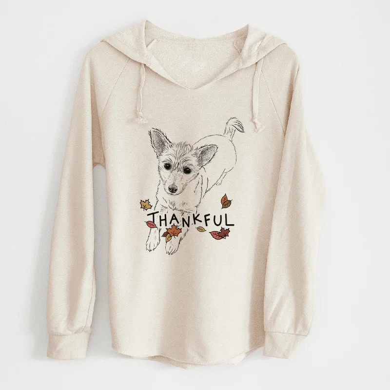 Thankful Maisie the Terrier Mix - Cali Wave Hooded Sweatshirt Hoodie with Frayed Bohemian Relaxed