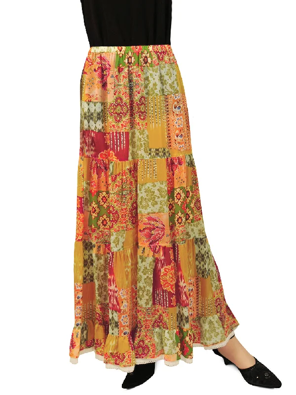 Tianello print "Indian Patchwork" Sueded Cupro Bemberg Prairie Skirt chiffon skirt flowing