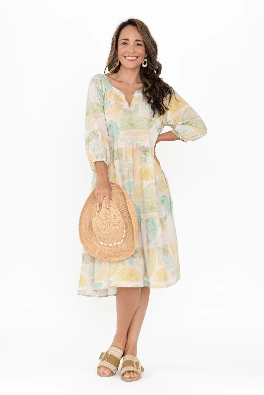 Irene Green Geo Cotton Blend Dress Tunics Timeless classic