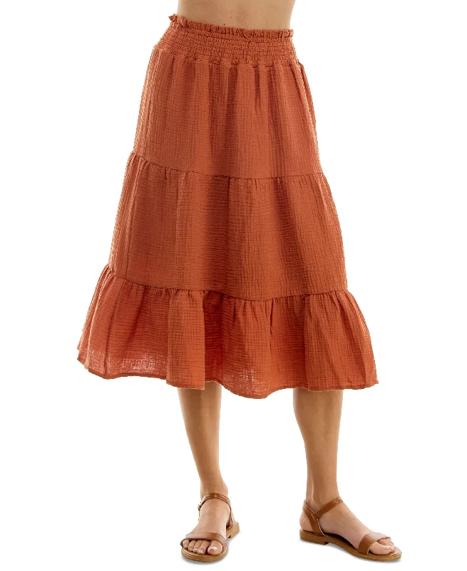 Juniors' Cotton Gauze Tiered Midi Skirt slim fit skirt