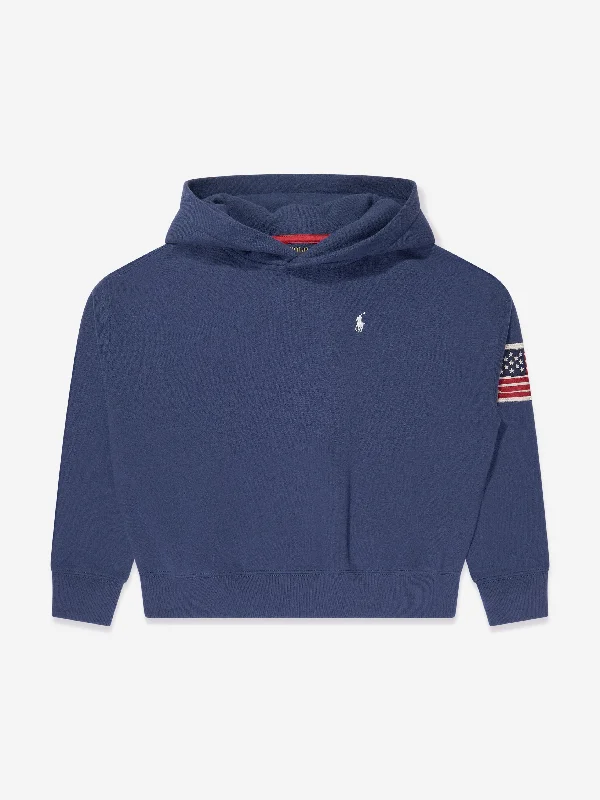 Ralph Lauren Girls Polo Hoodie in Navy Hoodie with Full-Zip Functional Layering