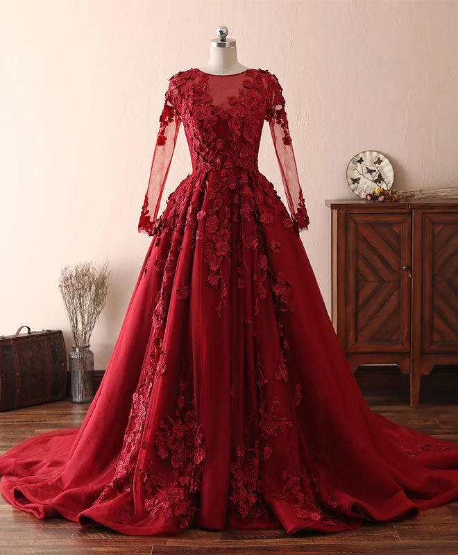 Burgundy Lace Satin Long Prom Dress, Burgundy Lace Evening Dress Tunics Trendy modern Burgundy Lace Satin Long Prom Dress, Burgundy Lace Evening Dress Tunics Trendy modern