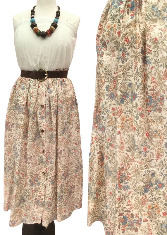 1970s Vintage Liberty Print Chintz Floral Cotton Summer Skirt silk skirt elegant