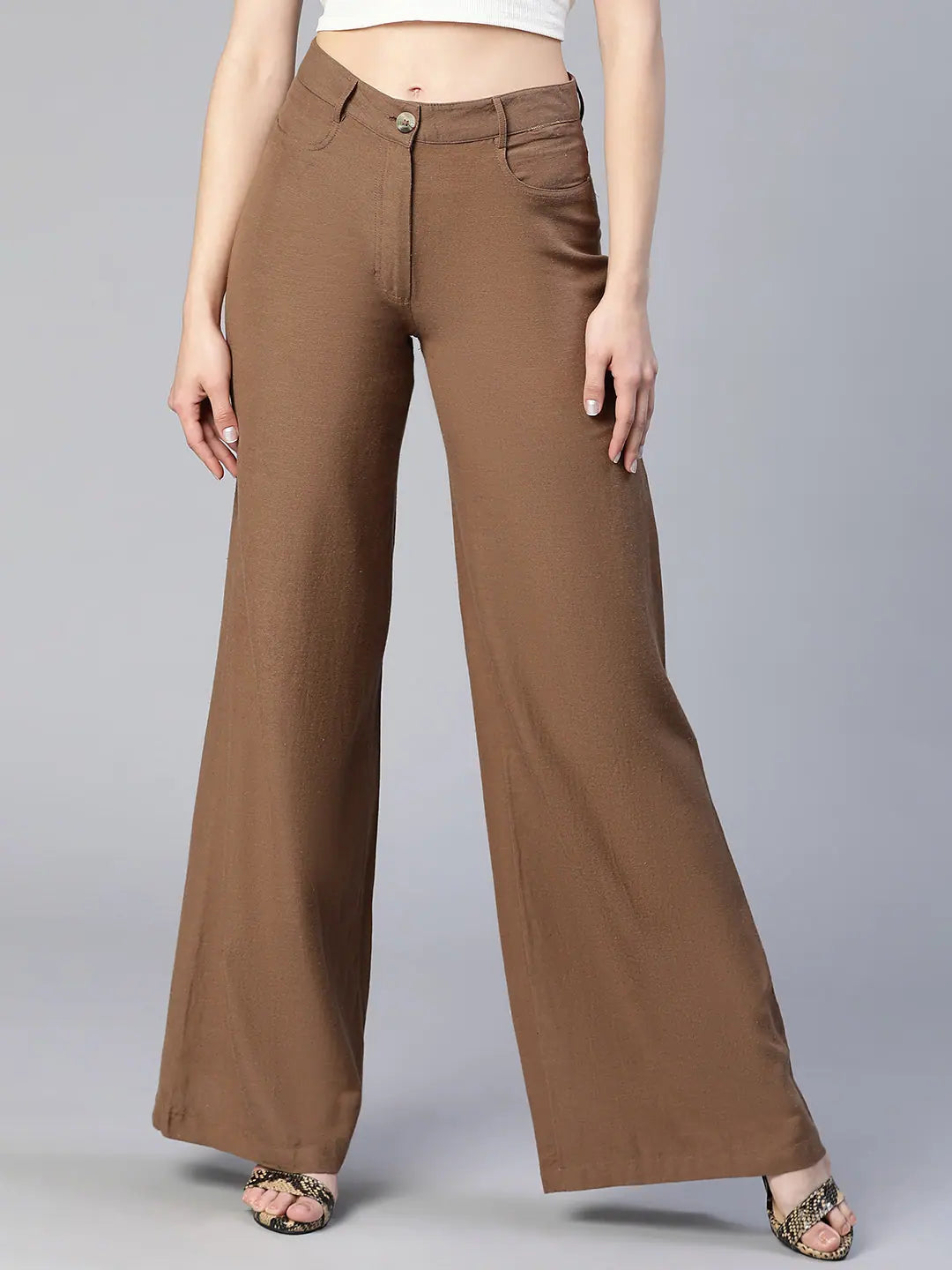 Whole Soild Brown Elsaticated Women Cotton Pant Soft Cotton Pants