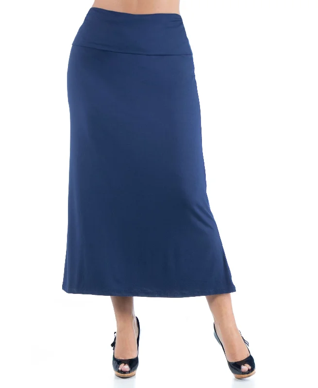 Womens Plus Size Comfortable Foldover Maxi Skirt denim skirt trendy
