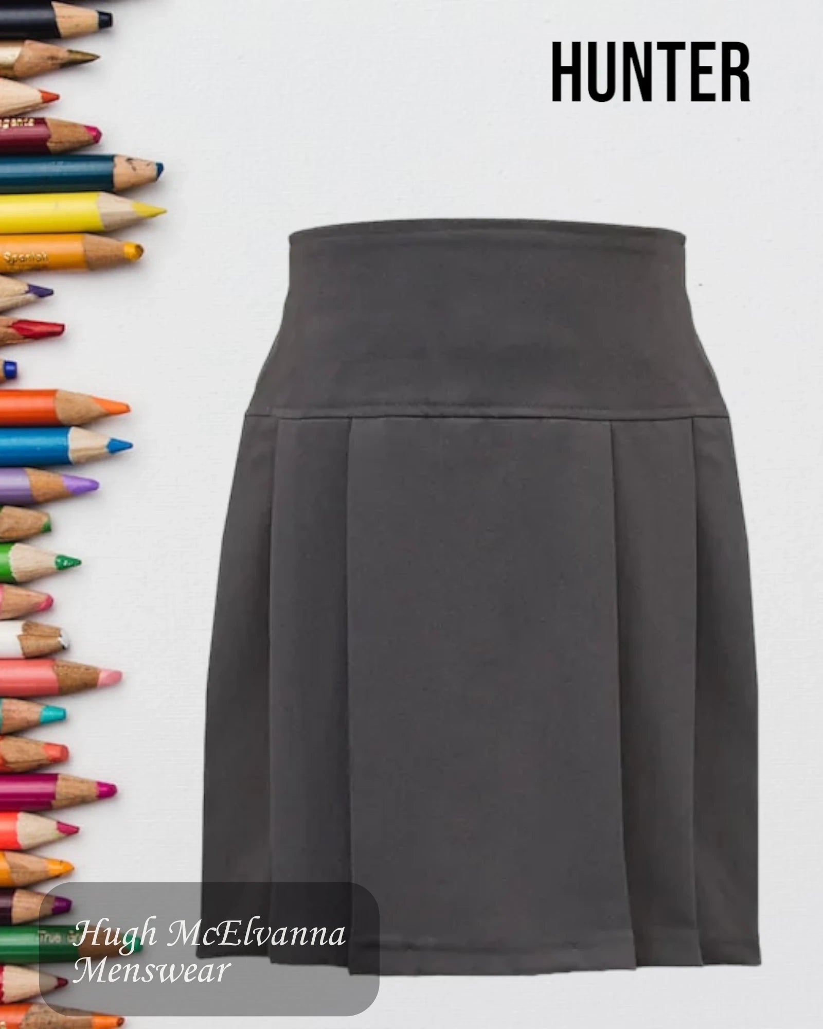 Grey Boxed Pleat Elastic Backed Skirt by Hunter Style: T20 leather skirt durable