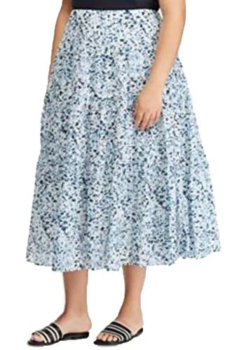 Ralph Lauren Plus Size Tiered Skirt (Navy, 18W) lace skirt elegant