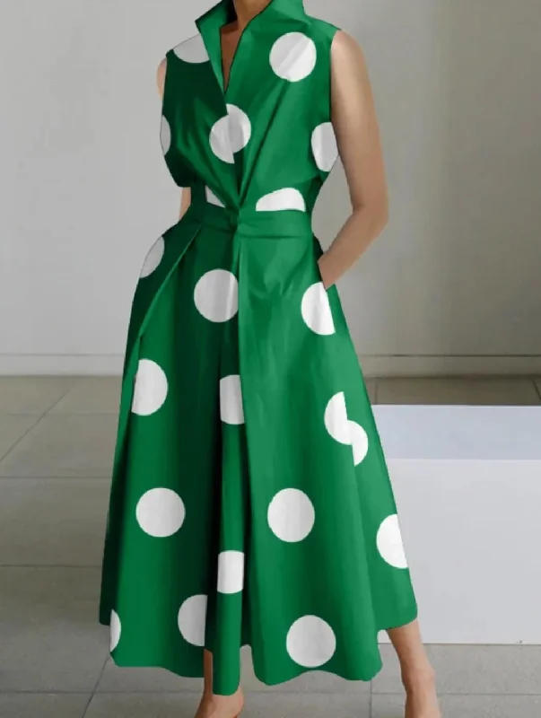 Women Elegant Polka Dot A-Line Dress Sleeveless A-Line Neck Midi Evening Dress L 117538 Elegant Long Evening Women Elegant Polka Dot A-Line Dress Sleeveless A-Line Neck Midi Evening Dress L 117538 Elegant Long Evening