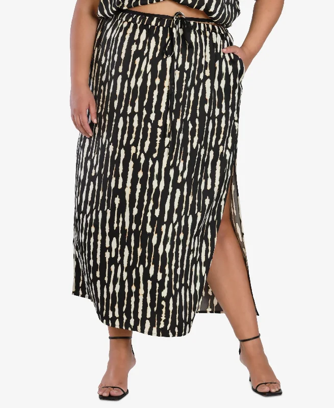 Nicole Williams English Plus Size Printed Satin Skirt wool skirt breathable