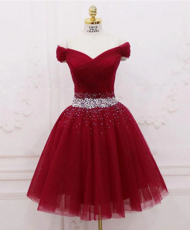 Burgundy Tulle Sequin Short Prom Dress, Burgundy Homecoming Dress Tunics Designer luxury Burgundy Tulle Sequin Short Prom Dress, Burgundy Homecoming Dress Tunics Designer luxury