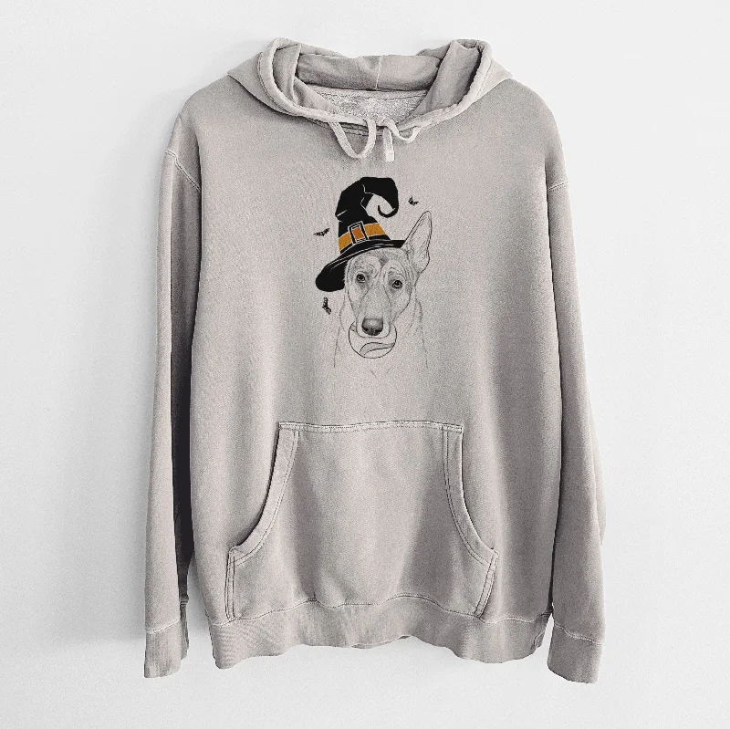 Witch Greta the German Shepherd - Unisex Pigment Dyed Hoodie Hoodie with Hem Patch Decorative Personalized