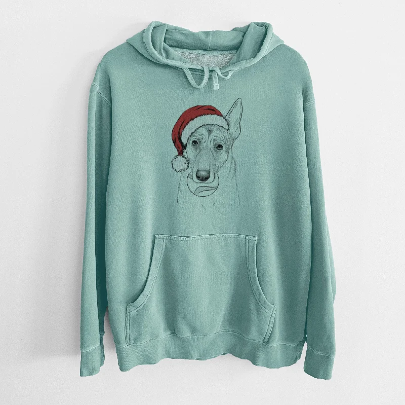 Santa Hat Greta the German Shepherd - Unisex Pigment Dyed Hoodie Hoodie with Hem Frayed Vintage Worn