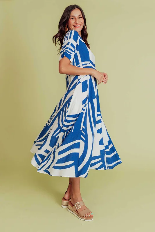 Zaelia Blue Abstract Crescent Dress Tunics Floral girly