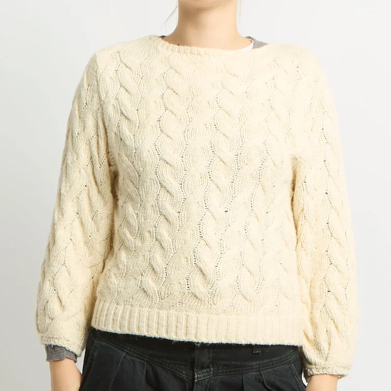 Cable Knit Sweatshirt - UK 10 Hoodie with Relaxed Fit Easy Casual