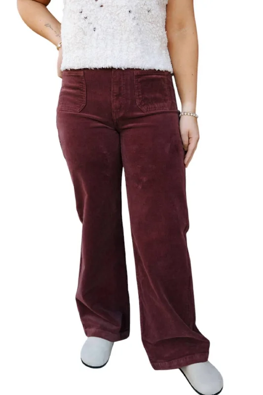 Corduroy Patch Pants In Burgundy Chic Slim Fit Pants