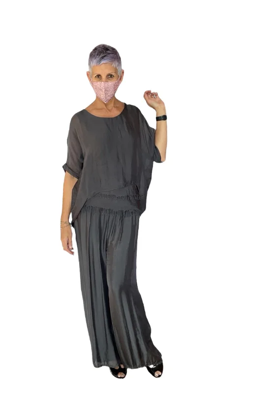 La Strada Silk Pants Charcoal Soft Stretch Pants