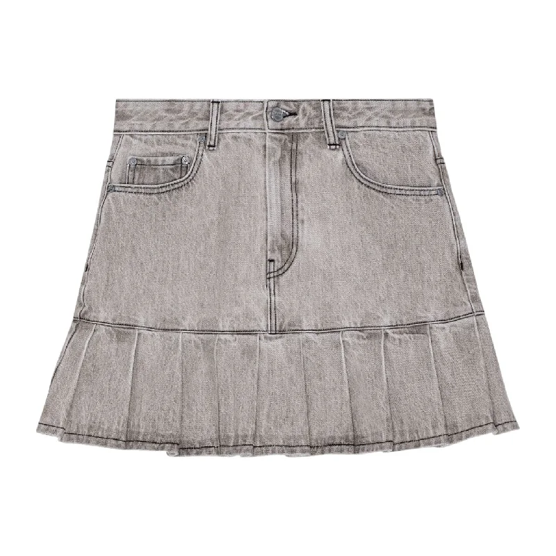 [GANNI]Future Denim Pleated Mini Skirt/GRAY(J1550) velvet skirt sumptuous