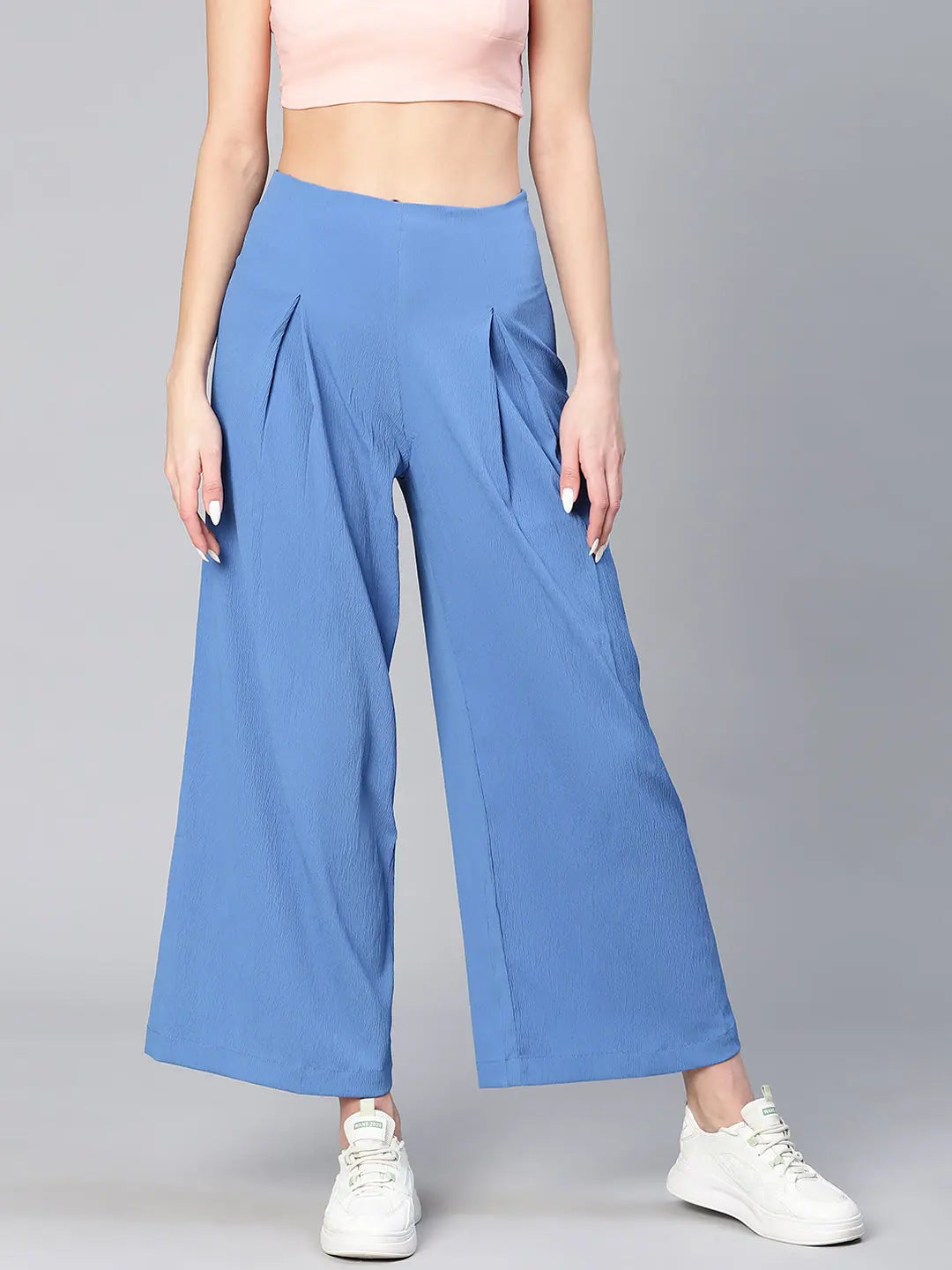 Much Blue Elasticated Flared Women Pants Cozy Full-Length Pants