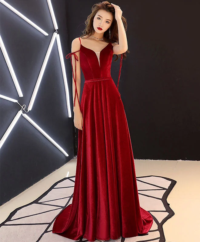 Simple Burgundy Long Prom Dress, Burgundy Evening Dresses Tunics Wedding white
