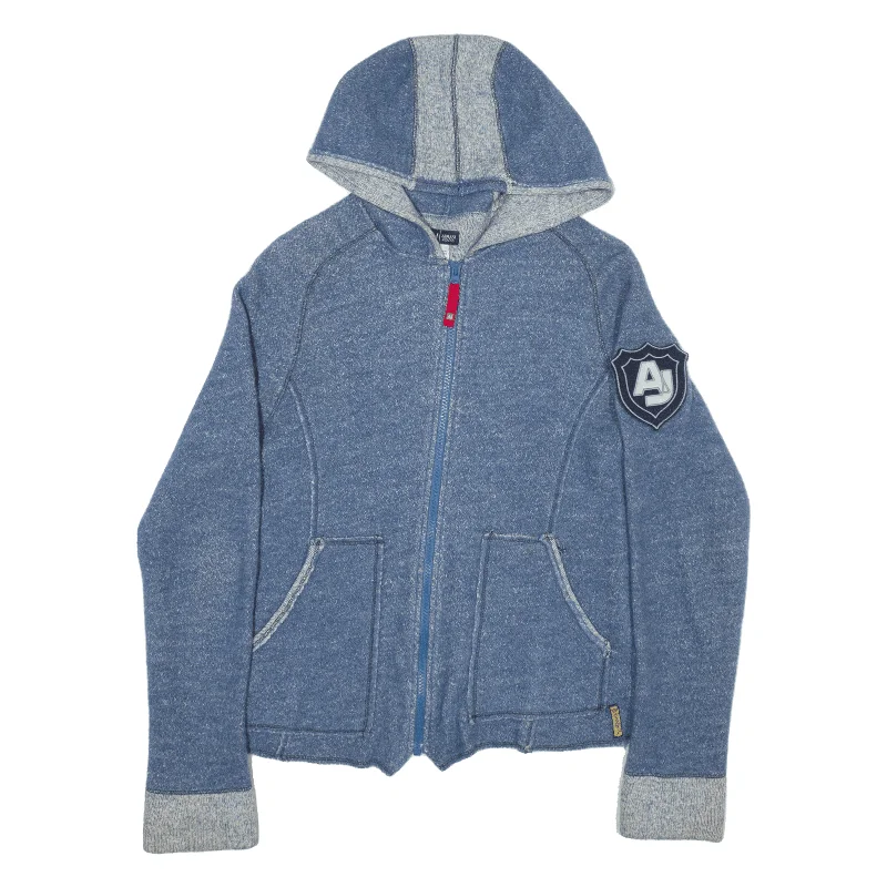 ARMANI Wool Knit Hoodie Blue Full Zip Wool Womens XS Hoodie with Gradient Ombre Colorful