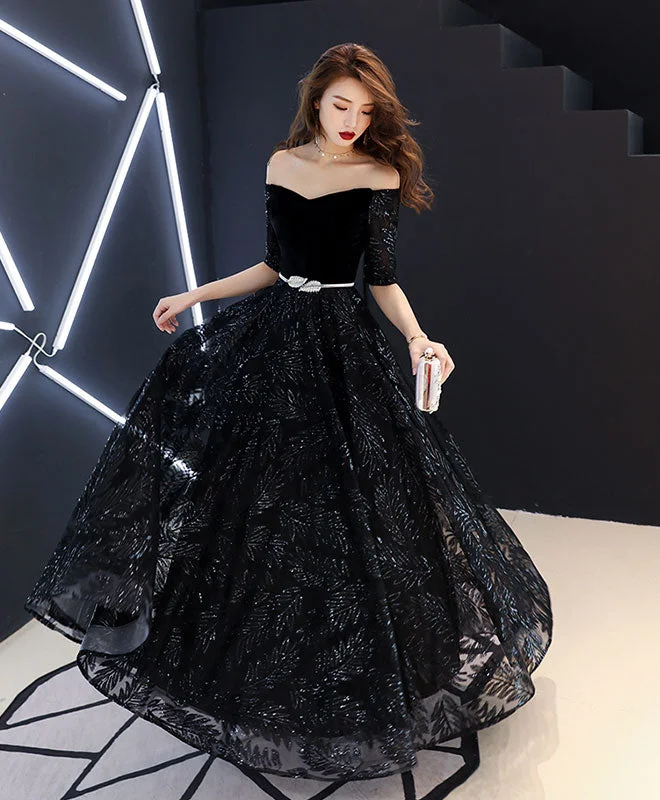 Unique Black Lace Long Prom Dress, Black Lace Evening Dress Tunics Party sparkling