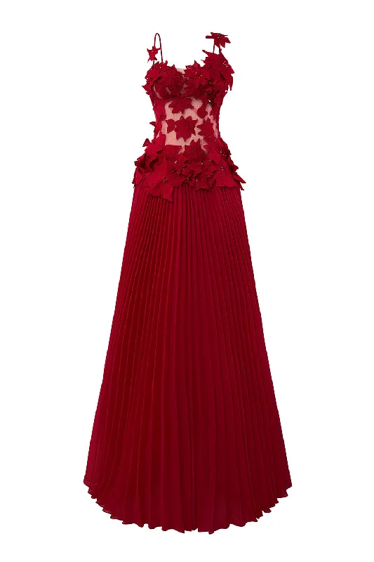 Quasar Pleated Spaghetti Strap Mesh Lace Floor Length Dress Bodycon Club Sequined