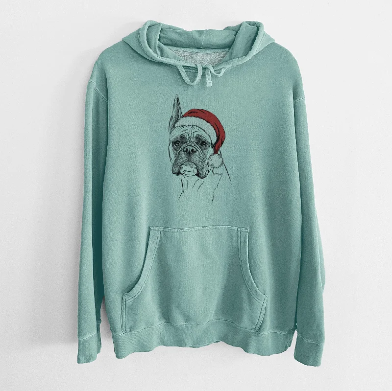 Santa Hat Ezra the Boxer - Unisex Pigment Dyed Hoodie Hoodie with V-Neck Classic Versatile